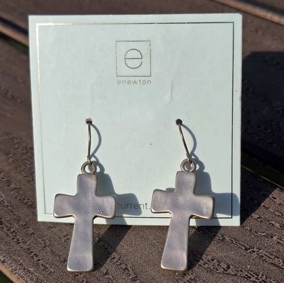 Gold Matte Cross Earrings - Picture 2 of 5